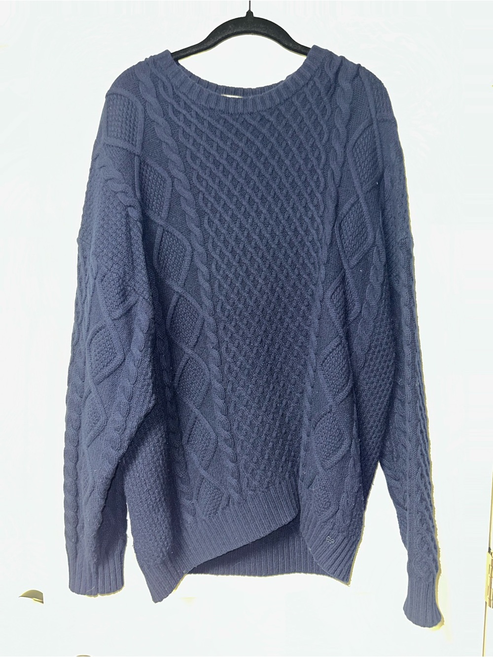 Sunday Best Oversized Navy Cable-Knit Crewneck Sweater